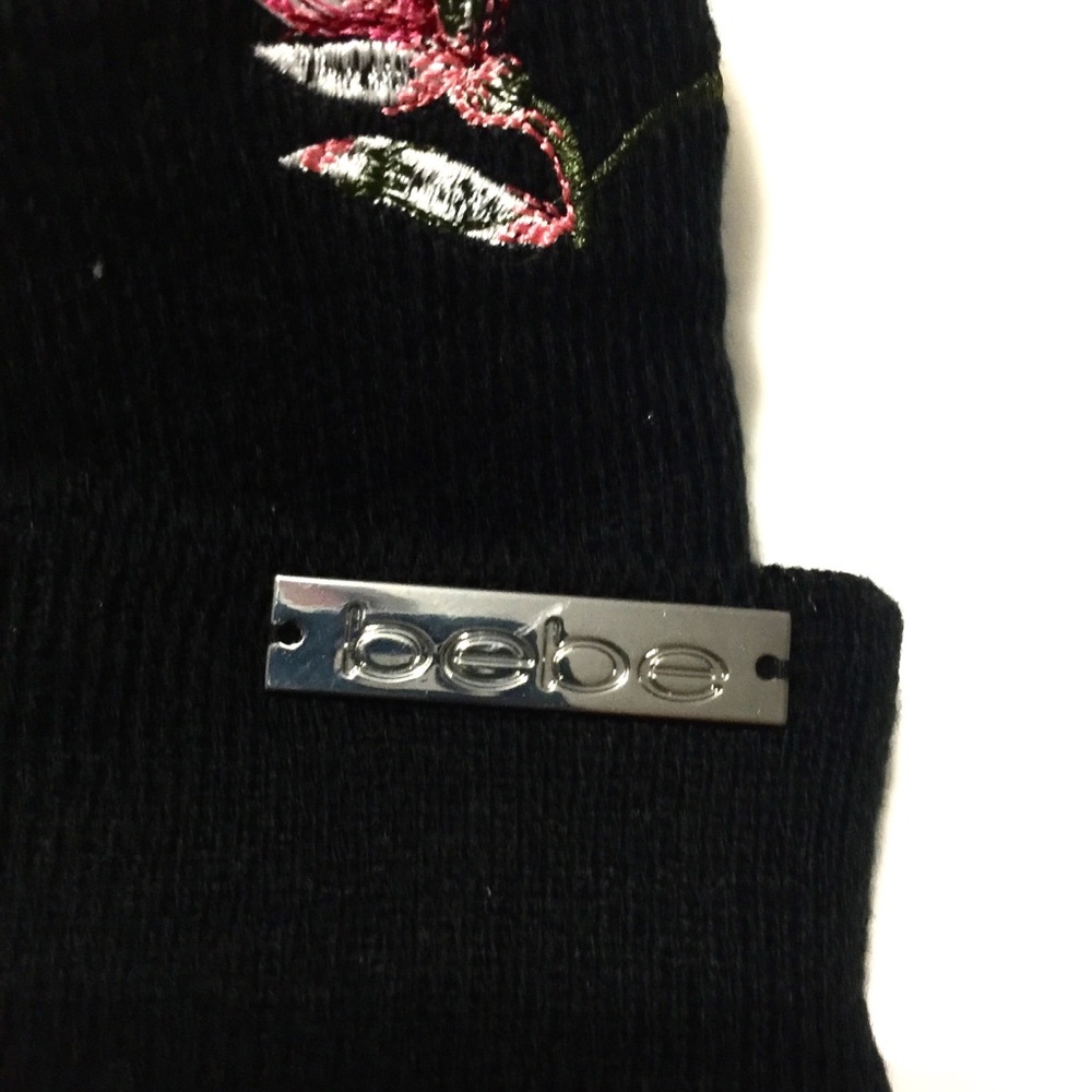 Bebe Knit Hat Beanie Sequins Black Floral NWT - Picture 4 of 6